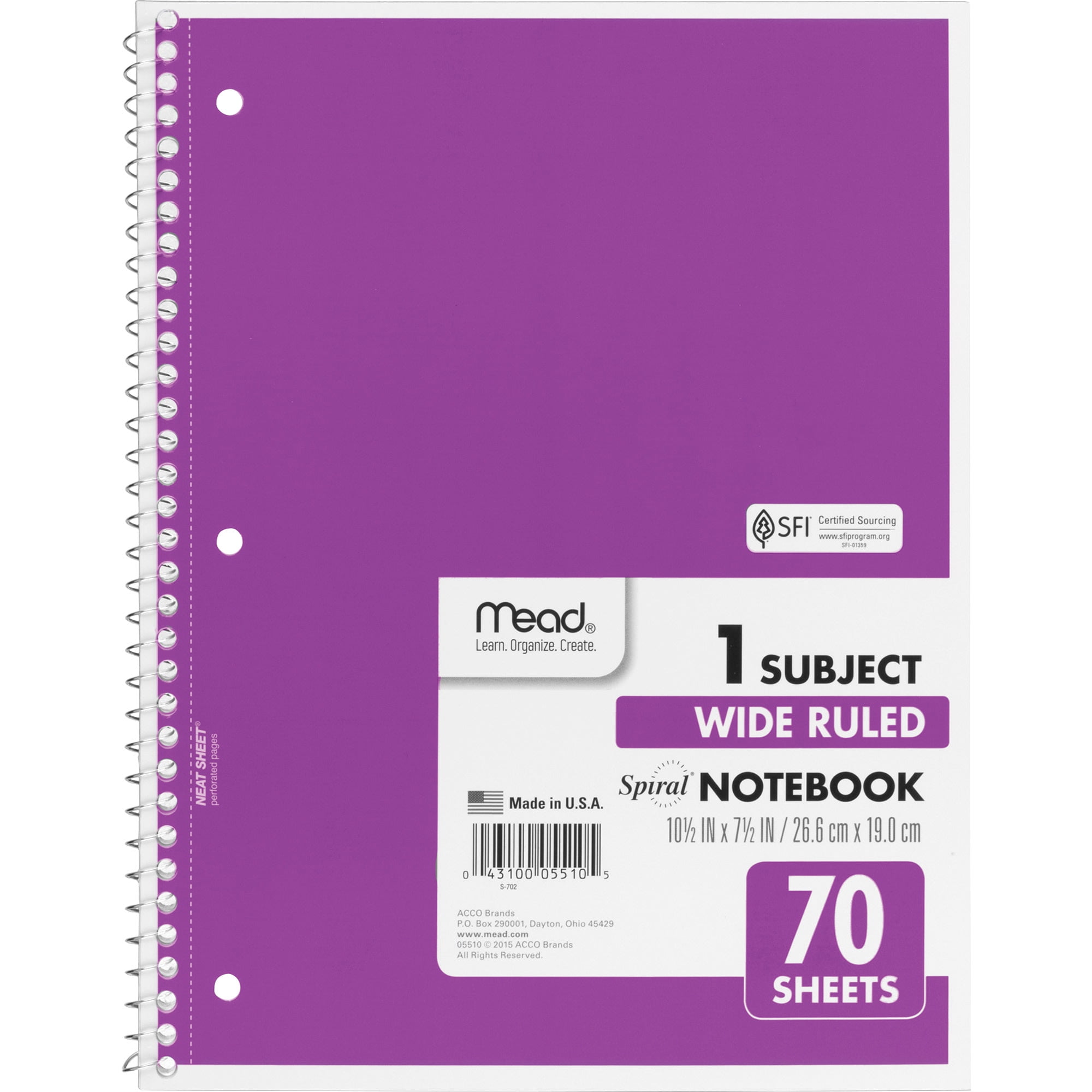 Mead, MEA05510BD, Spiral Bound 1-subject Notebooks, 6 / Bundle