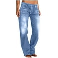 thumbnail image 2 of Clearance! Women's Flare Jeans Low Waisted Straight Leg Ripped Denim Pants Navy M Size, 2 of 7