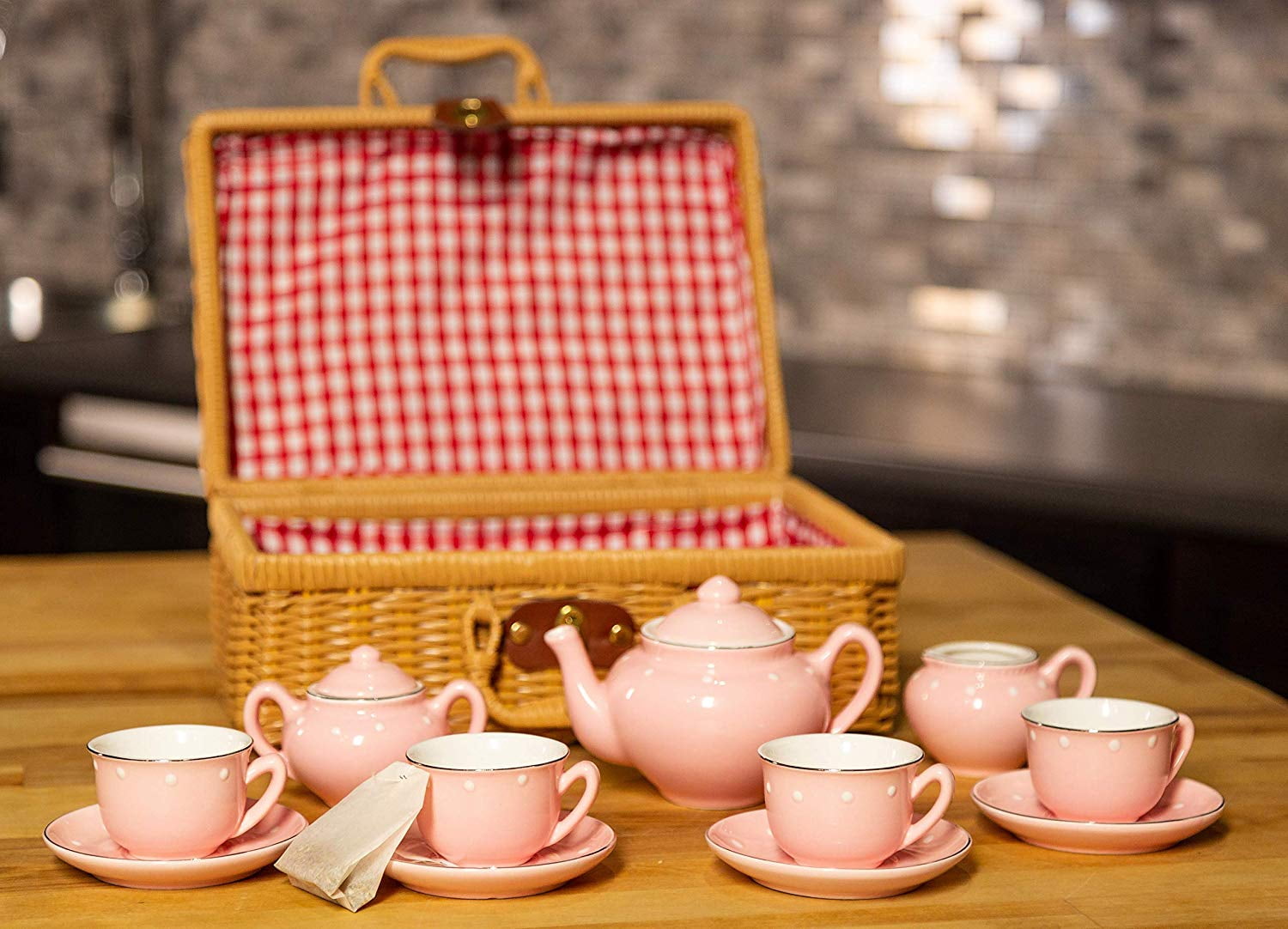 Free Shipping Children's 13 Piece Pink Porcelain Play Tea Set with