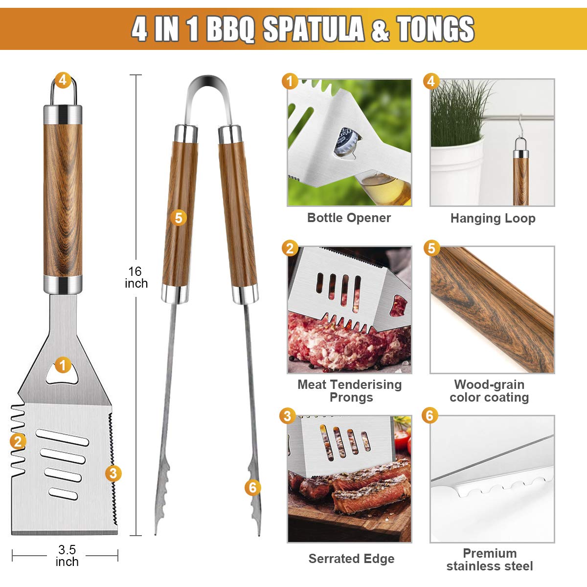 Mibote 38-Piece Stainless Steel Grill Tools Set with Aluminum Case photo 3