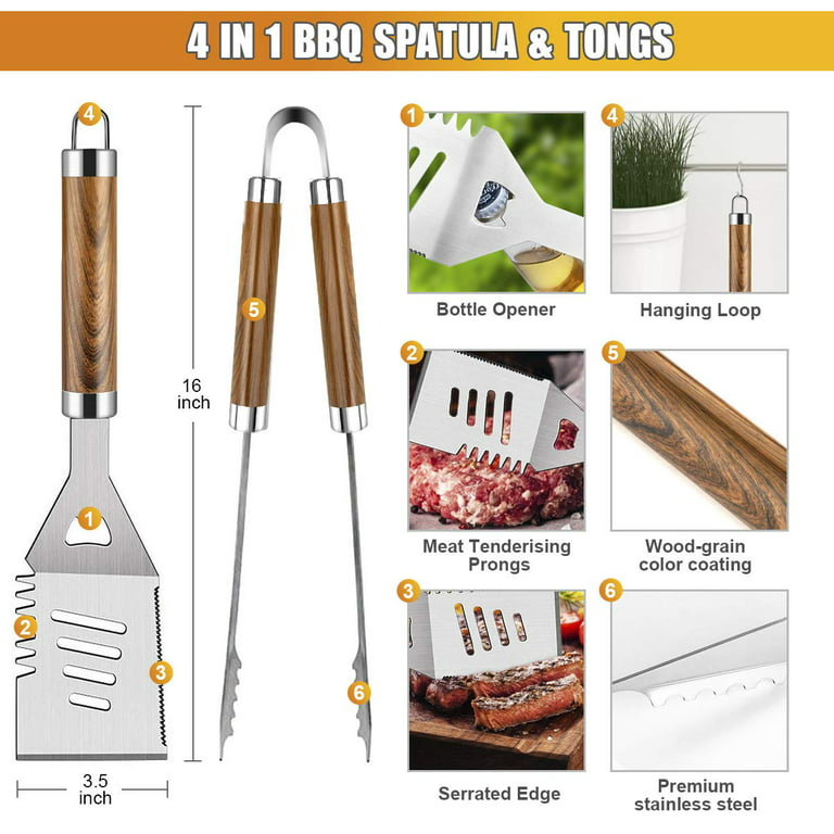 BBQ Grill Tools Set, 32PCS Extra Thick Stainless Steel Grill Accessories  with Long Handles, Carry Case, Grill Utensils Gift for Men Women Camping