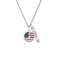 thumbnail image 2 of Delight Jewelry Silvertone Large Peace Sign with USA Flag Silvertone Believe Faith Prayer Hope Bar Charm Necklace, 23", 2 of 4