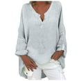 thumbnail image 2 of hxobax Women's Plus Size Pullover Tops Casual Loose Linen Tunic Shirts Oversized Long Sleeve Tshirts, 2 of 5