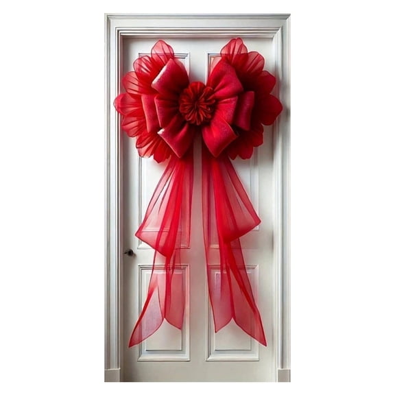 MOQIN Red Christmas Bows Outdoor Decorations, Large Christmas Tree Topper Bow, Elegant Ribbon Style Outdoor Door Hanging for Home Door Window Porch Party Decoration