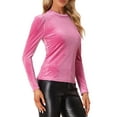 thumbnail image 4 of INSPIRE CHIC Women's Metallic Glitter Velvet Mock Neck Puff Long Sleeve Blouse Top XL Hot Pink, 4 of 6