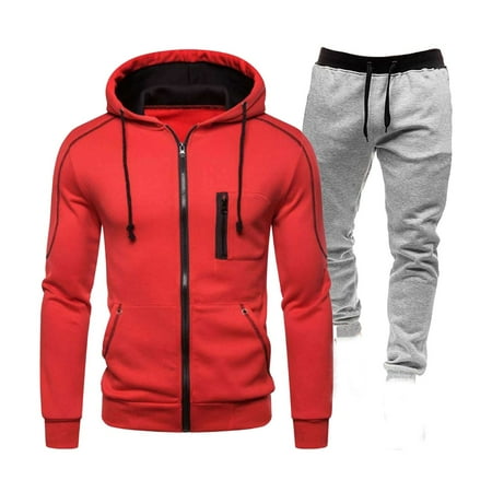 guisaled Men s Track Suits 2 Piece Set Full Zipper Active Jogging Suits Long Sleeve Hooded Athletic Workout Sweatsuits Casual Outfits