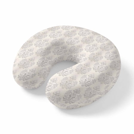 Neck Pillow Ergonomic Memory Foam U Shaped Pillows,Medieval Beige Abstract Geometric Soft Portable Neck Head Support Cushion Pillow for Travel Airplane Car Office Use,Retro Ethnic Flowers