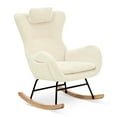 thumbnail image 4 of Newest Rocking Chair Nursery, Teddy Upholstered Rocker Glider Chair with High Backrest, Adjustable Headrest & Pocket, Comfy Glider Chair for Nursery, Bedroom, Living Room, Offices, Rubber wood, beige, 4 of 7