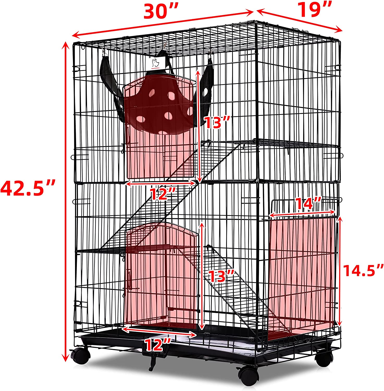 Homey Pet Black Wire Cat, Chinchilla, Ferret Cage w/ Tray and Casters 30 Inch - image 3 of 9
