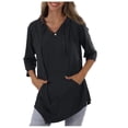 thumbnail image 4 of Uootdi 3/4 Sleeve Tops for Women Hooded with Pockets Loose Fit Soft Comfy Casual Daily Loungewear Tunic Shirts Gift, 4 of 5