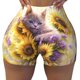 thumbnail image 2 of Balery Daisy Sunflower Lazy Cat Pantalones cortos de entrenamiento estampados para mujer, sin costuras, ajustados, para gimnasio, yoga, correr, deportes, ejercicio activo, fitness.-Large, 2 of 8
