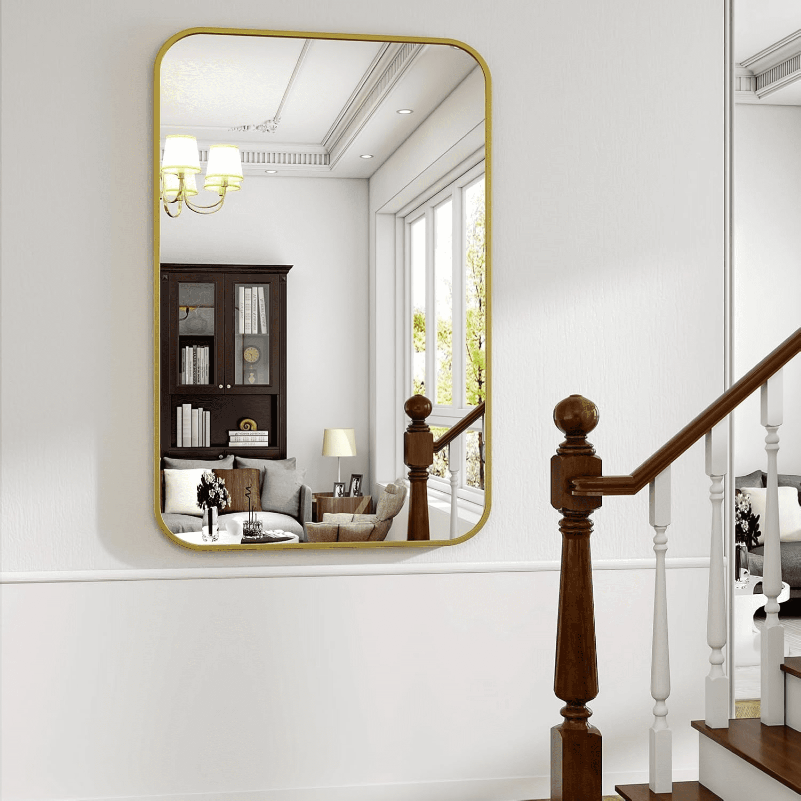 AUROMIR 26"x38" Bathroom Mirror Wall-Mounted Vanity Mirror with Rectangular Metal Frame, Gold