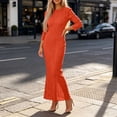 thumbnail image 2 of StSilkitty Womens Maxi Bodycon Dresses Solid Color Long Sleeve Crewneck Long Dress Wedding Guest Elegant Sundresses, 2 of 6