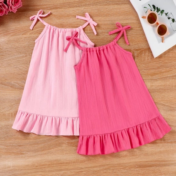 HAYIMI Child Toddler Girls O-Neck Sleeveless Solid Spaghetti Dress Clothes Relaxed Fit Special Occasion Back To School Swing Flowy Kids Sundress