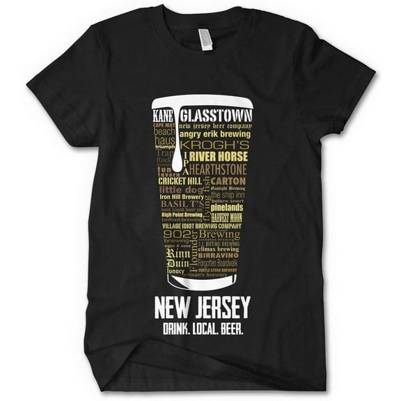 New Jersey Beer Shirt - Black, Small | Typography Print Beer Lover Gift for Men