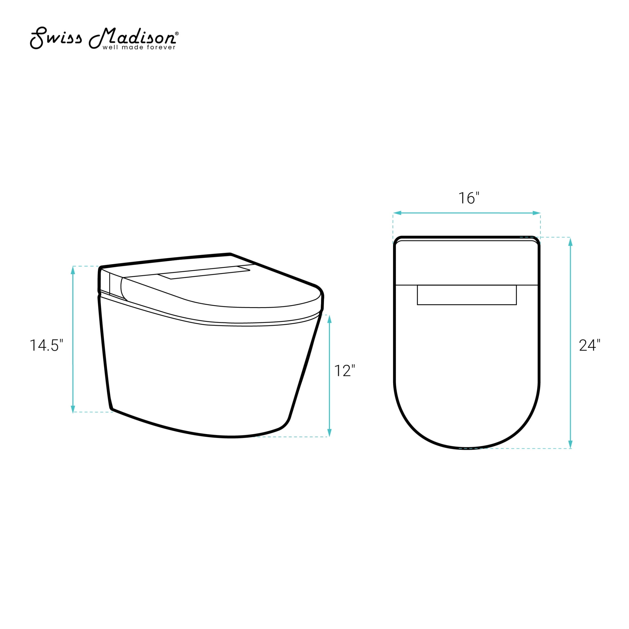 Hugo H Wall-Hung Toilet in Glossy White with Supporting Frame