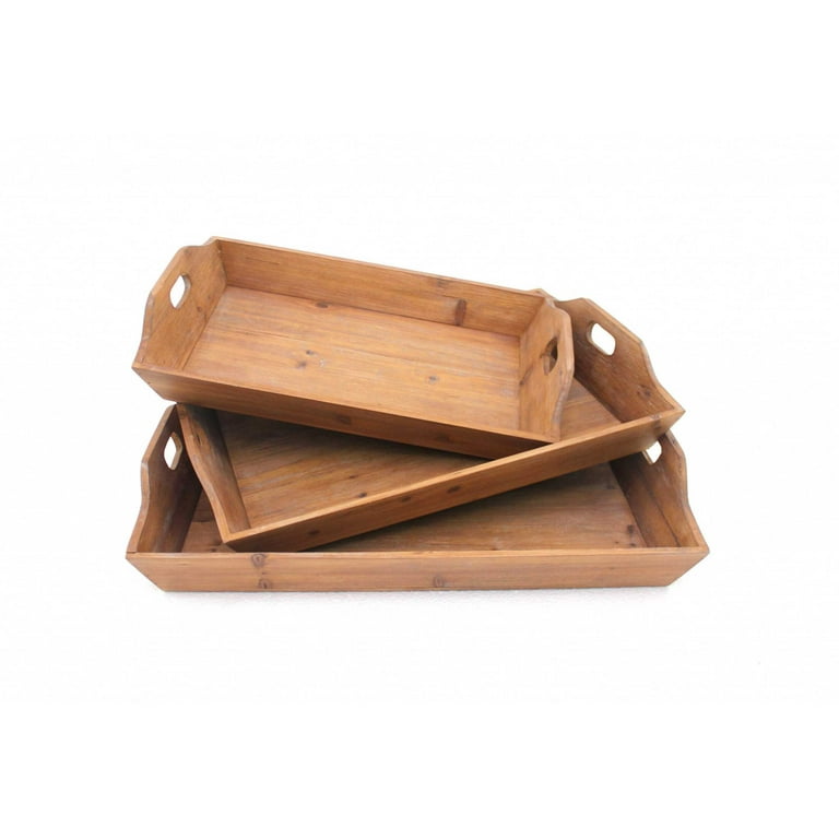 16.5 X 24.25 X 3.75 Brown Country Cottage Wooden - Serving Tray 3Pcs 16.5 X 24.25 X 3.75 Brown Country Cottage Wooden - Serving Tray 3Pcs