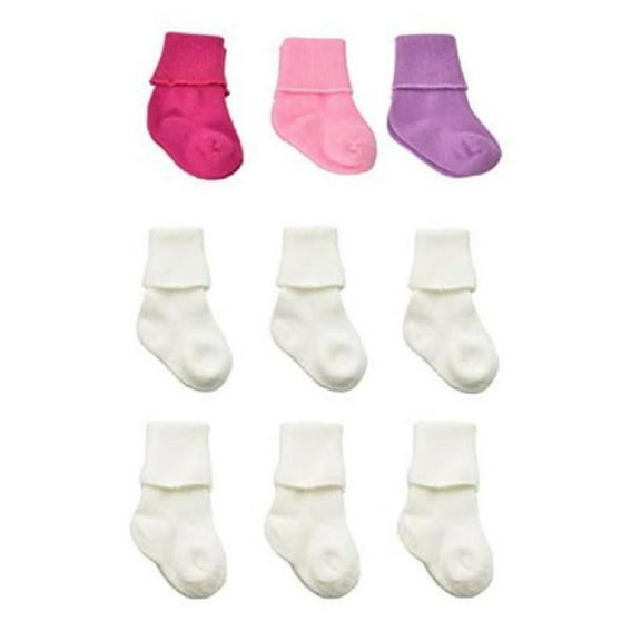 Sierra Socks, Newborn Baby Girl Cotton Turn Cuff Bootie 9 Pair Pack U78D