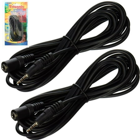 2 Pc 15Ft 3.5mm Audio Aux Cable Jack Male Female Stereo Extension Headphone