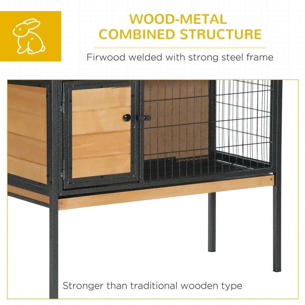 Spaco Rabbit Hutch Elevated Bunny Cage, Small Animal Habitat with Metal Frame, Bunny Cage with Mtetal Wire Pan and Openable Water-Resistant Asphalt Roof for Indoor/Outdoor, Beige