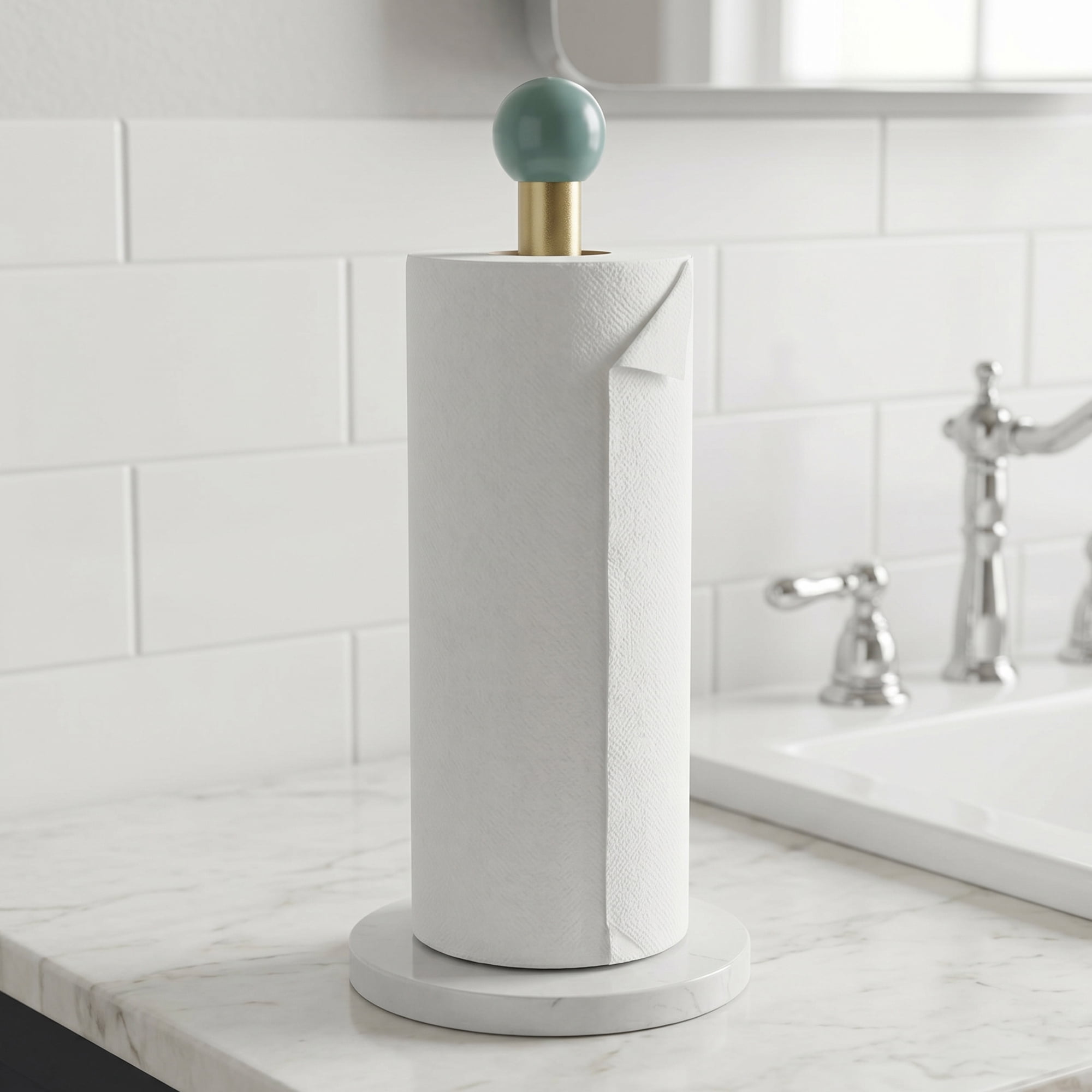 Unique Bargains Durable Paper Towel Holder Countertop Non Slip Base Gold 13.4x5.9inch