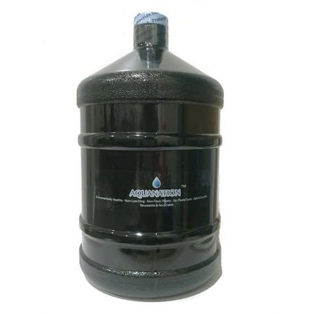 AquaNation 1 Gallon Polycarbonate Reusable Daily 8 Plastic Drinking Water Bottle Jug Container with Holder Drinking Canteen (Solid Black)