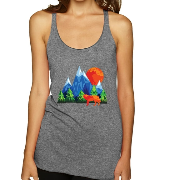Neon Colorful California Bear Sunset Cali Redwoods | Womens Fashion Premium Tri-Blend Racerback Tank Top, Premium Heather, Large