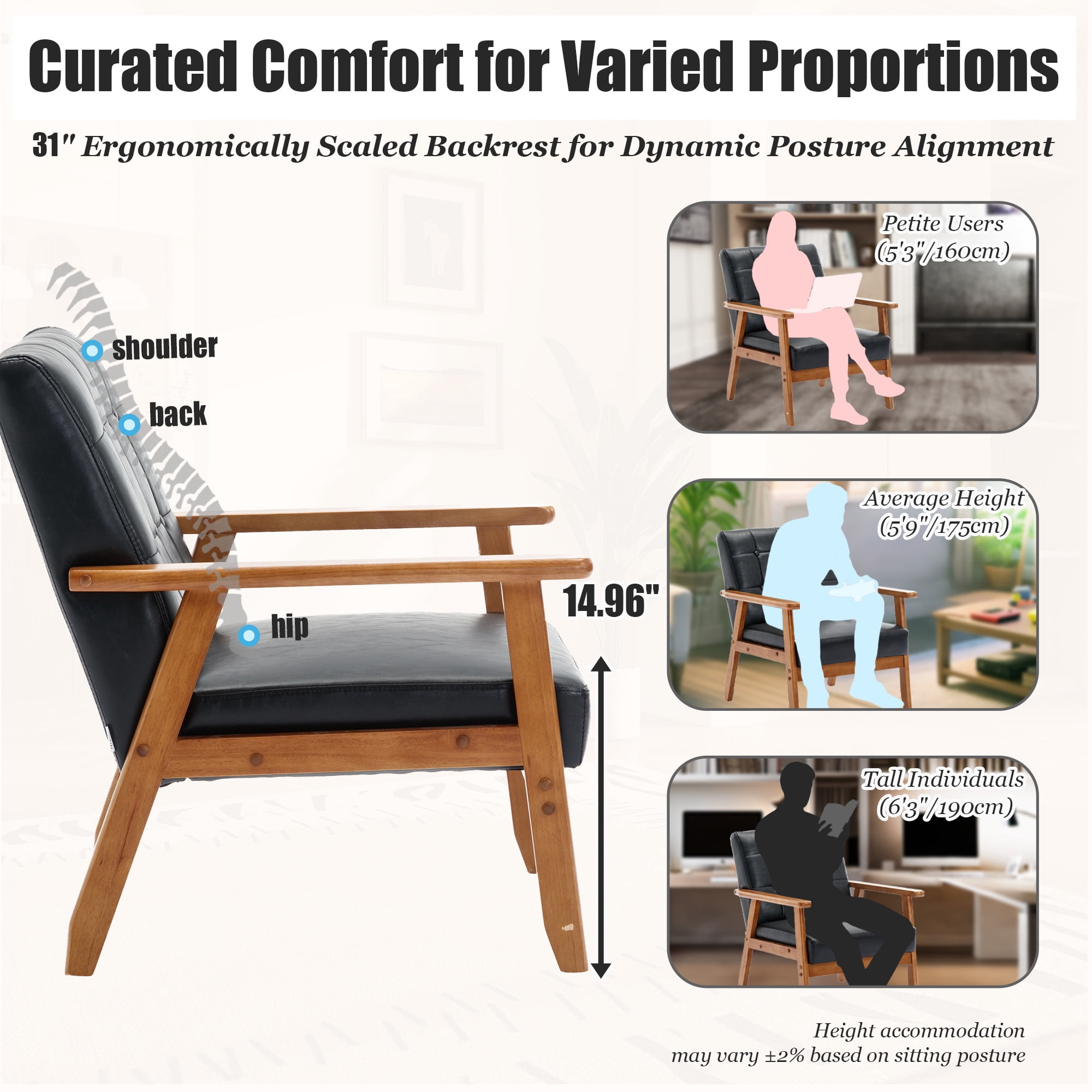 MOONMISS Mid-Century Modern Accent chair,Leisure Chair with Solid Wood Armrest and Feet