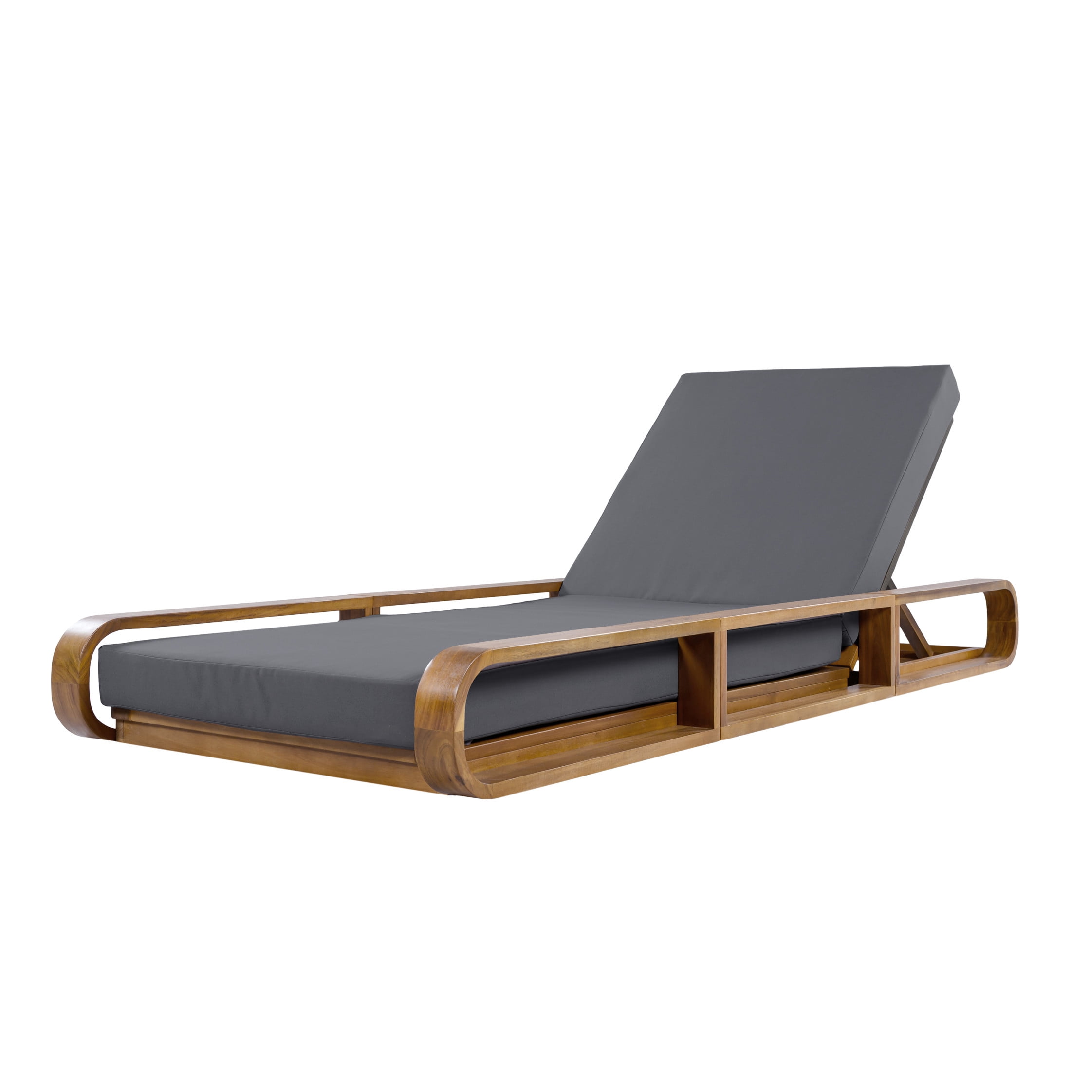 Christopher Knight Home 79" Outdoor Chaise Lounge Set with 4" Water-Resistant Cushion, Teak + Dark Gray