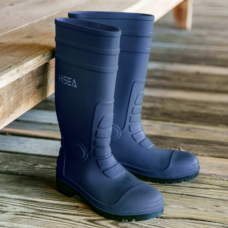 HISEA PVC Rubber Rain Boots for Men,Steel Toe Waterproof and Slip