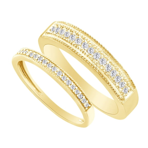 Round Cut White Natural Diamond His and Hers Wedding Band Ring Set in 14K Yellow Gold (0.38 Cttw)