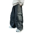 thumbnail image 2 of TIREOW Baggy Carpenter Jeans for Boys Girls, Wide Leg Cargo Pocket Denim Pants, High Elastic Waist Y2K Vintage Casual (Black, 7-8 Years), 2 of 9