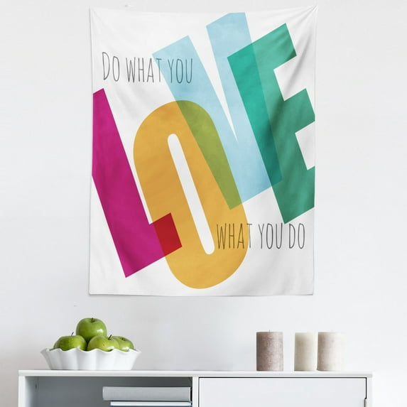 Saying Tapestry, Typographic Inspirational Working Words Vintage Style Colorful Letters, Fabric Wall Hanging Decor for Bedroom Living Room Dorm, 5 Sizes, Multicolor, by Ambesonne