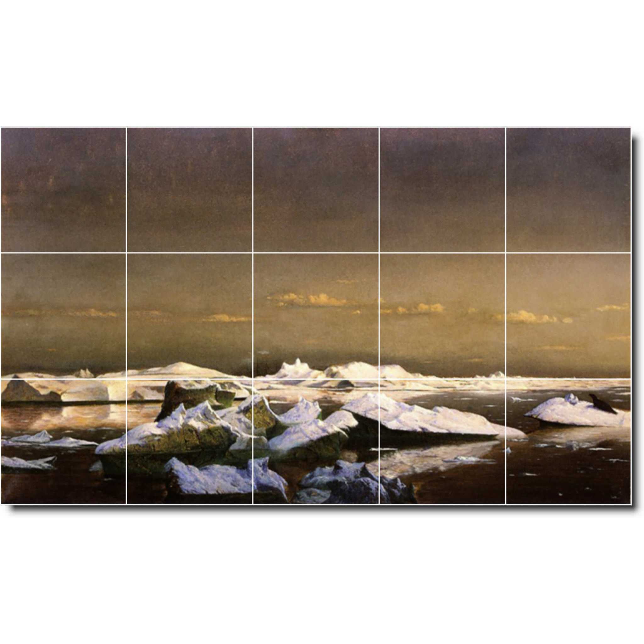 thumbnail image 1 of Ceramic Tile Mural-William Bradford Waterfront Painting 392. 30" w x 18" h using (15) 6 x 6 ceramic tiles, 1 of 3