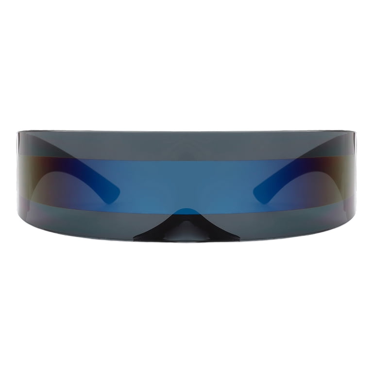 Blue Shield Visor Sunglasses - Futuristic Shield Lens Amazon.com: Half Rim Flat Top Oversized XXL Mono Shield  main image 4