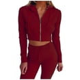 thumbnail image 1 of Bigersell Pants with Elastic Waist for Women Full Length Pants Women Casual V Neck Solid Sports Full-Sleeve Zipper Hooded Pants Suit Curvy Bootcut Pants for Ladies, 1 of 6