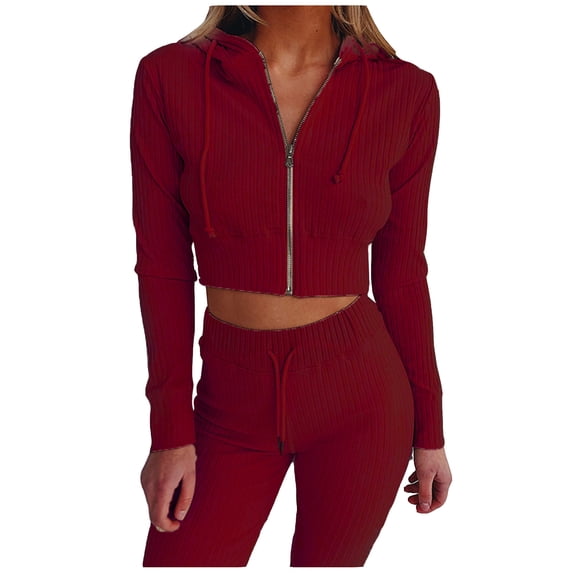 Bigersell Pants with Elastic Waist for Women Full Length Pants Women Casual V Neck Solid Sports Full-Sleeve Zipper Hooded Pants Suit Curvy Bootcut Pants for Ladies