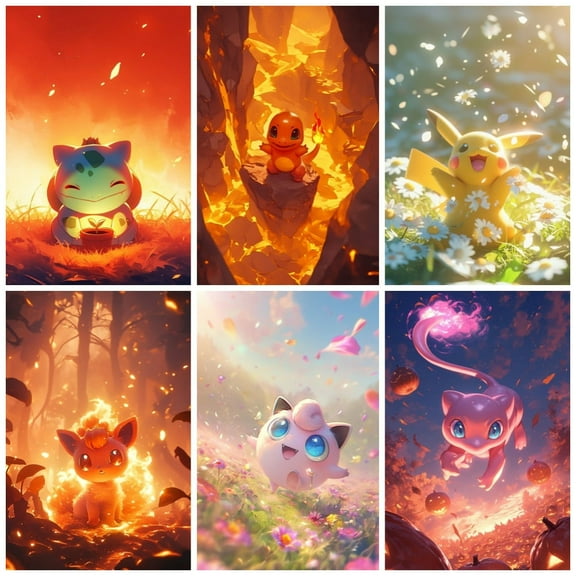 6PCS Pokémon Theme Bedroom Wall Decoration Posters (8X10 in) Unframed