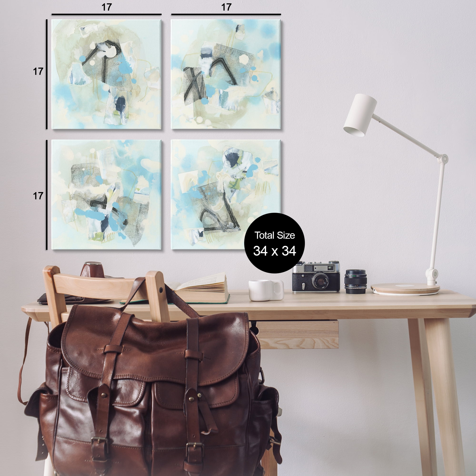 Stupell Industries Abstract with Blue Splatter Abstract Painting Wrapped Canvas Art Print Wall Art, 17 x 17, Set of 4