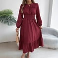 thumbnail image 2 of Ruimatai Women's Casual Long Sleeve Round Neck Ruffles Dress Solid Color Polyester Comfortable Stylish Daily Wear Party Wedding Work Outfit, 2 of 8