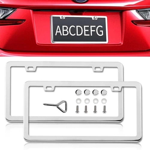 Universal Stainless Steel License Plate 2pcs Silver Chrome Plated Rustproof Holder weatherproof License Plate Frame