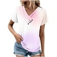 thumbnail image 2 of Wycnly Summer Tops for Women T Shirts for Women Plus Size Comfy Breathable Button up Cowl Neck Tunic Tops 2024 Fashion Gradient Tee Shirts Girls V-Neck Short Sleeve Tunic Top Flash Deals, 2 of 5