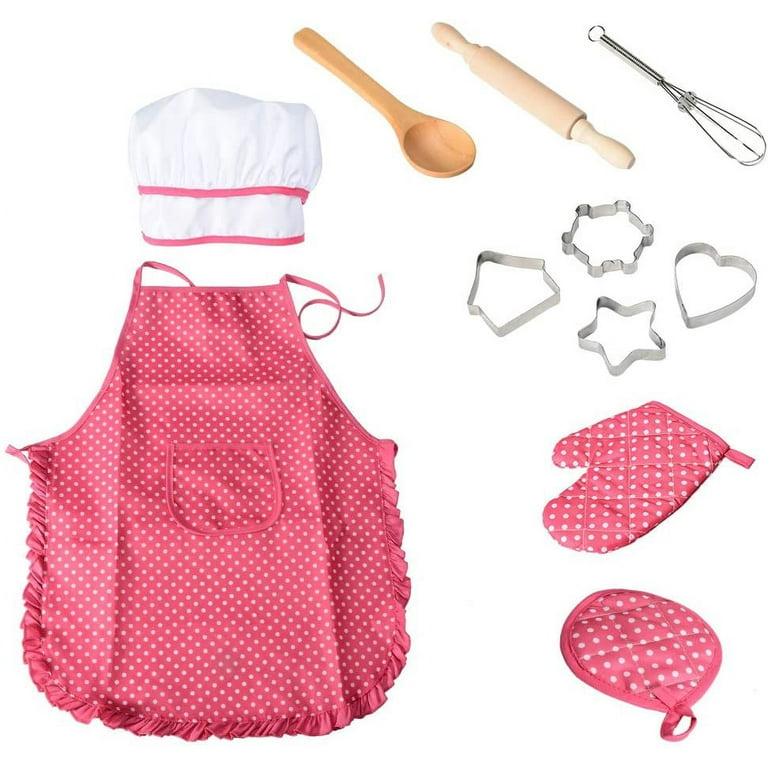 Vanmor Unicorn Kids Cooking and Baking Set, 11Pcs Kids Aprons for Girls,  Kids Chef Hat and Pink Apron, Mitt & Utensil for Toddler Dress Up Chef