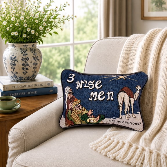 12" Brown and Navy Blue Three Wise Men Themed Christmas Tapestry Accent Indoor Throw Pillow