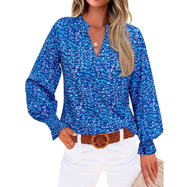 Blusa MASCOMODA de chifón floral con cuello en V y manga larga para mujer