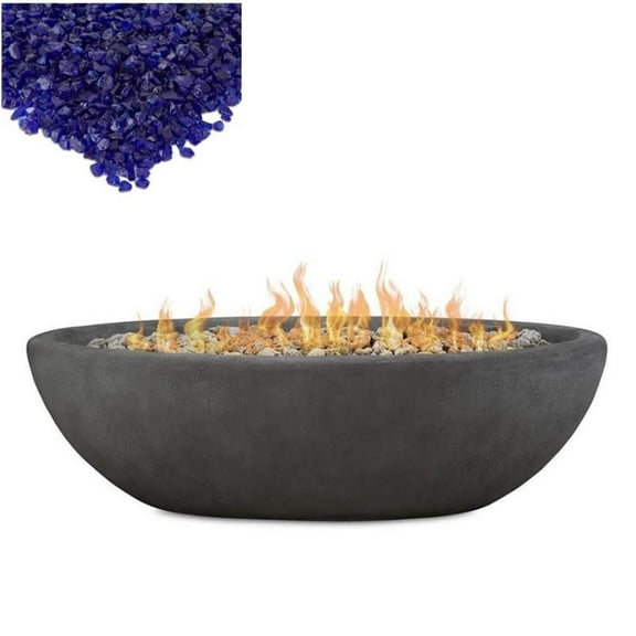 Home Square 2-Piece Set with Large Oval LP Metal Fire Bowl and Fire Glass