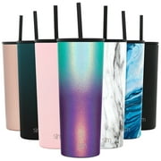 Simple Modern 24 oz Classic Tumbler with Straw & Flip Lid - 18/8 Stainless Steel Water Bottle Shimmer: Aurora