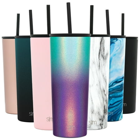 Simple Modern 24 oz Classic Tumbler with Straw & Flip Lid - 18/8 Stainless Steel Water Bottle Shimmer: Aurora