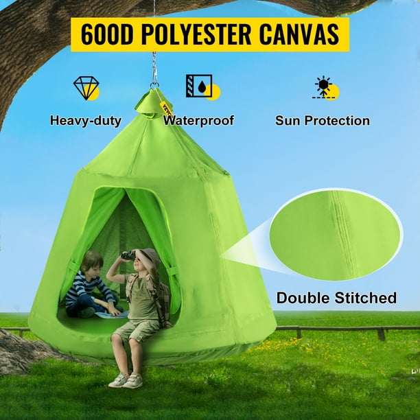 VEVOR Tienda de campaña colgante para árbol, capacidad máxima de 440 libras, columpio para tienda de campaña, Hangout Hugglepod con luz LED de decoración de arcoíris, cojín inflable, hamaca