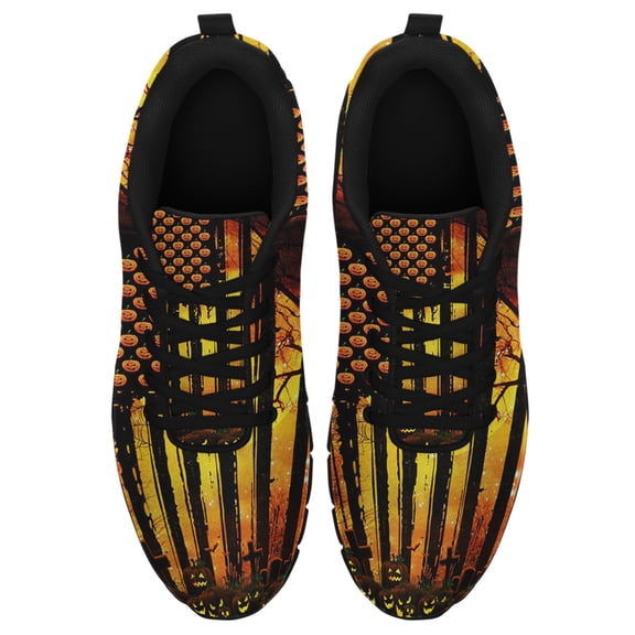 Halloween Pumpkin America Running Shoes Sneakers Mesh Black Size 3.5